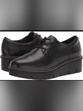 Women's Airabel Tye Black Lace-Up Leather Platform Shoes